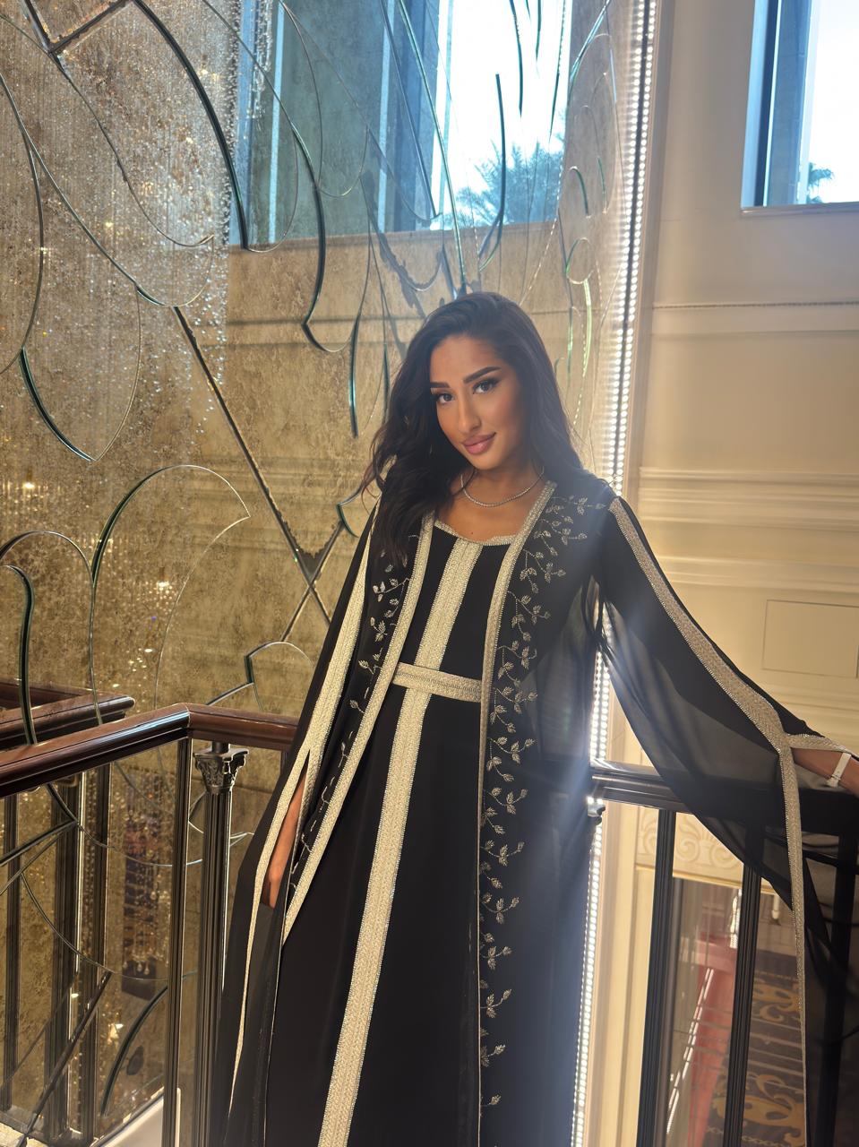 Shiffon sulk caftan with silver hand embroidery