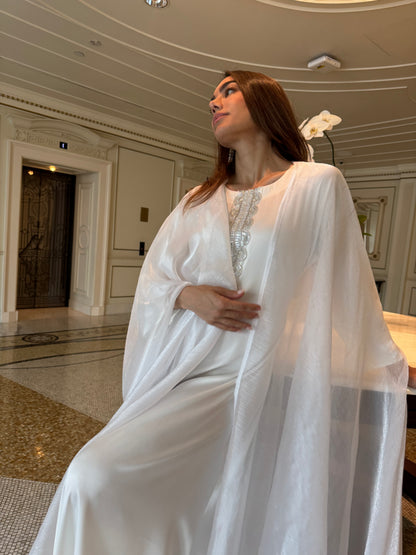 Silk caftan inner embellished with silver embroidery
