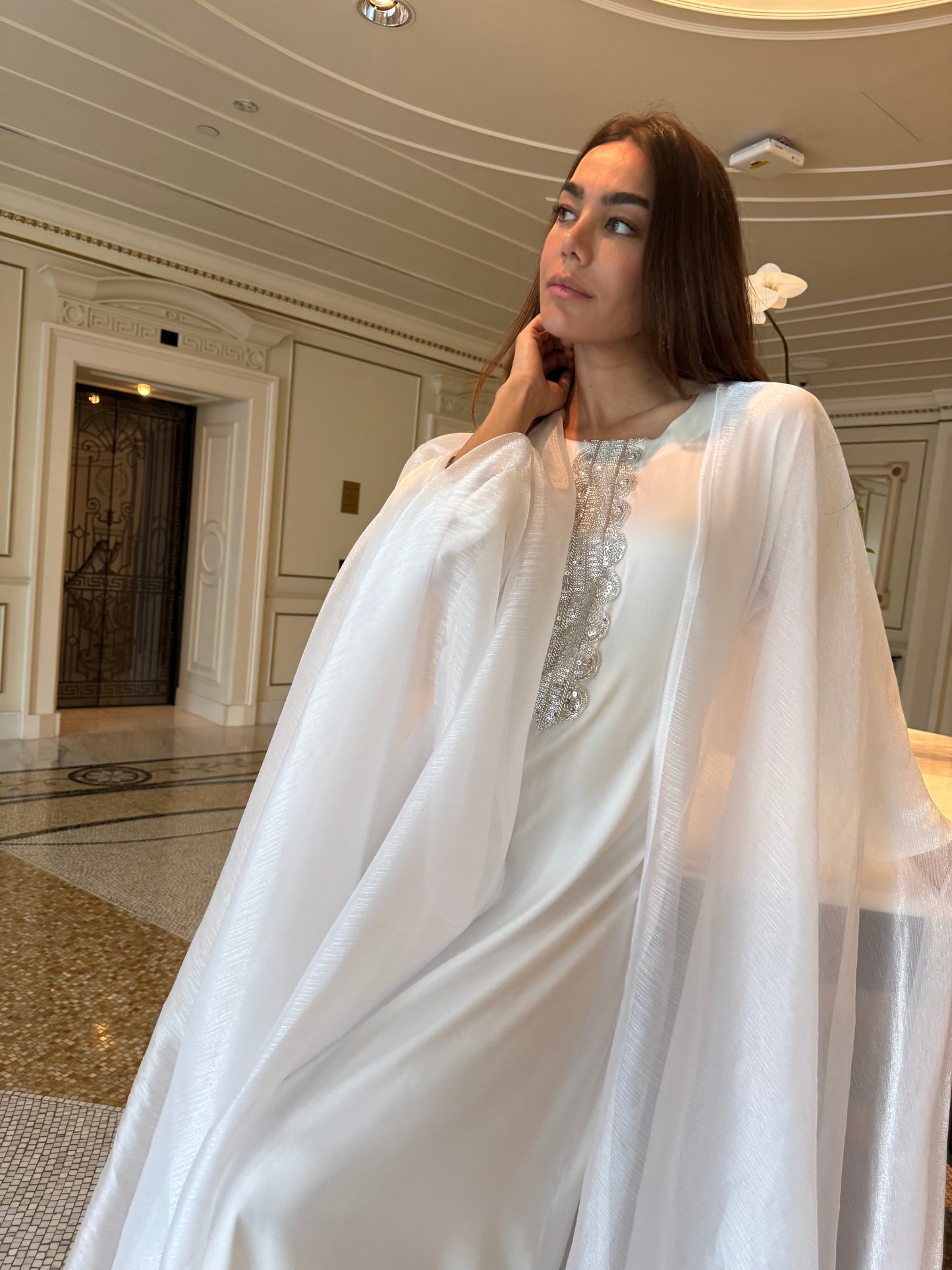 Silk caftan inner embellished with silver embroidery
