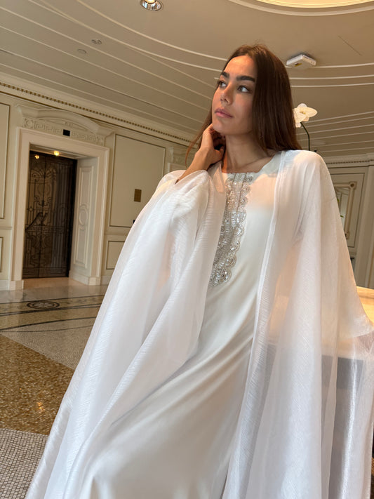 Silk caftan inner embellished with silver embroidery