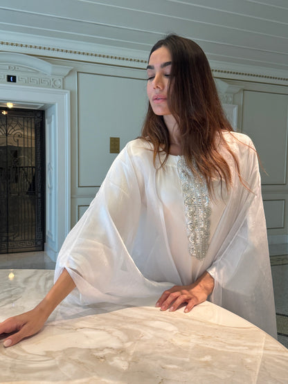 Silk caftan inner embellished with silver embroidery