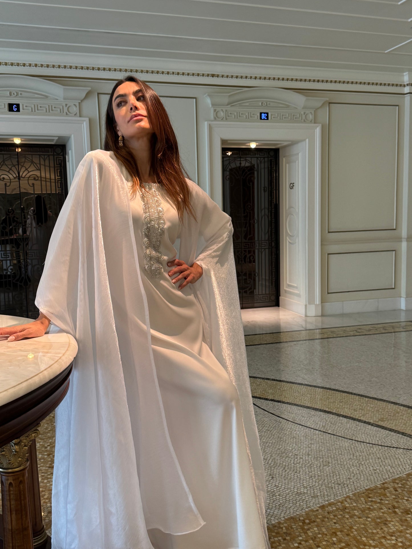 Silk caftan inner embellished with silver embroidery