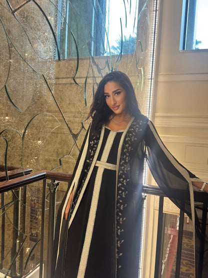 Shiffon sulk caftan with silver hand embroidery