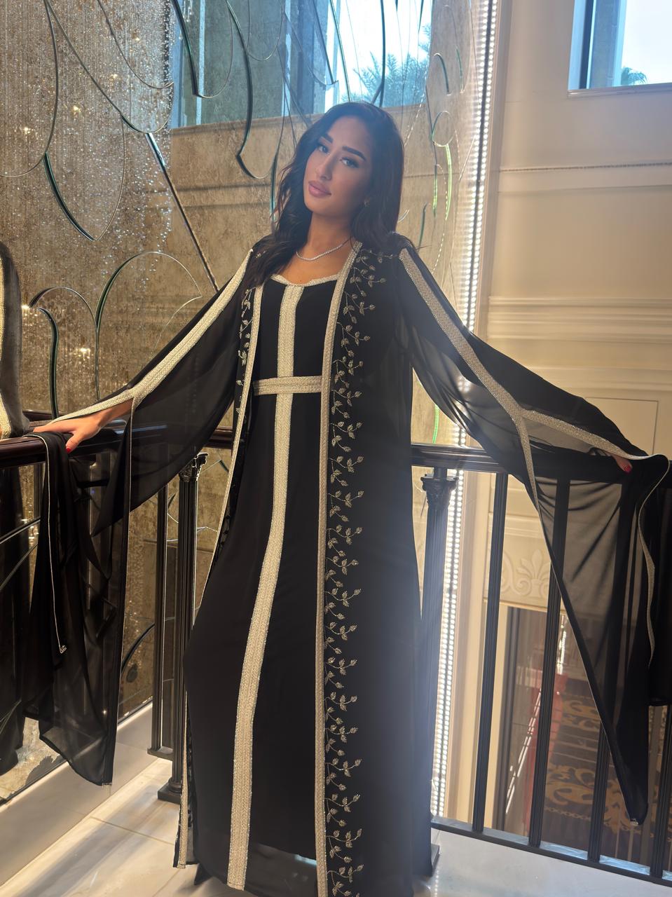 Shiffon sulk caftan with silver hand embroidery